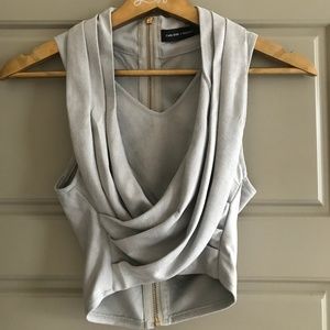 Carli Bybel Faux Suede Drape Wrap Crop Top Grey